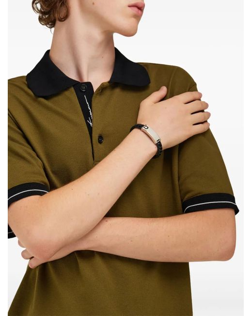 Ferragamo Black Gancini Leather Bracelet for men