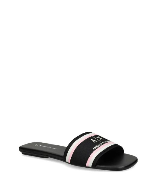 ARMANI EXCHANGE Black Striped Slides