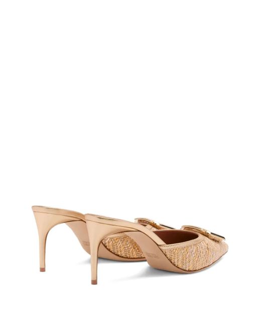 Malone Souliers Natural Metallic Raffia Mona Heeled Mules 70
