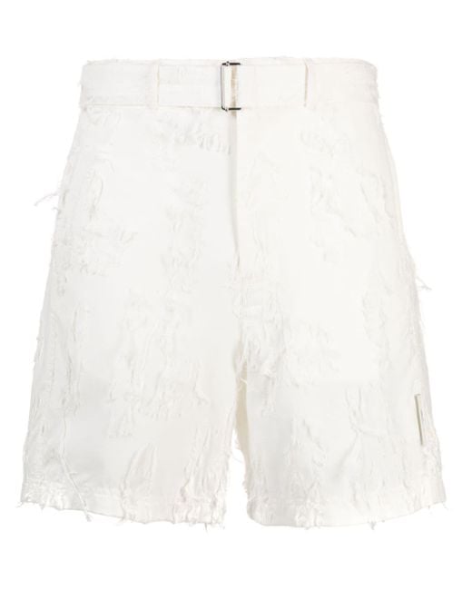 MSGM White Distressed Belted Cotton Shorts for men
