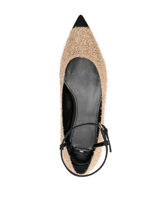 Elisabetta Franchi Natural Frayed Metallic-threading Ballerina Shoes