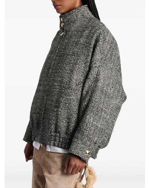 DARKPARK Gray Herringbone-Pattern Bomber Jacket
