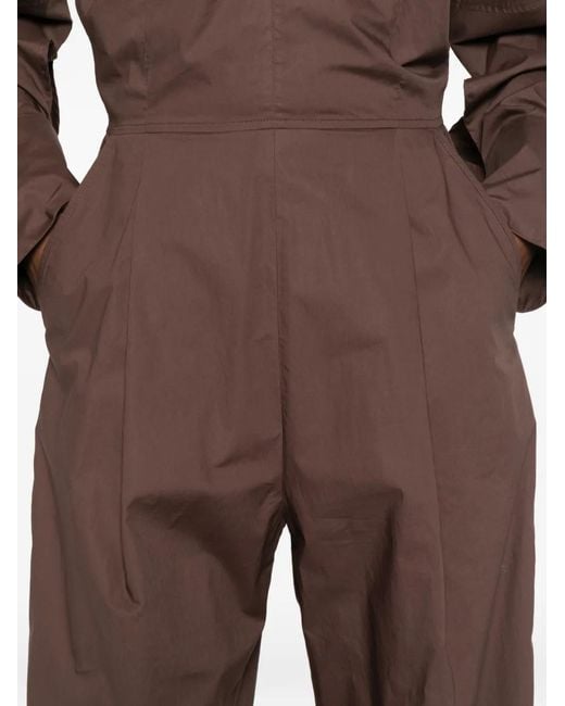 Thelatest Brown V-Neck Long-Sleeve Jumpsuit