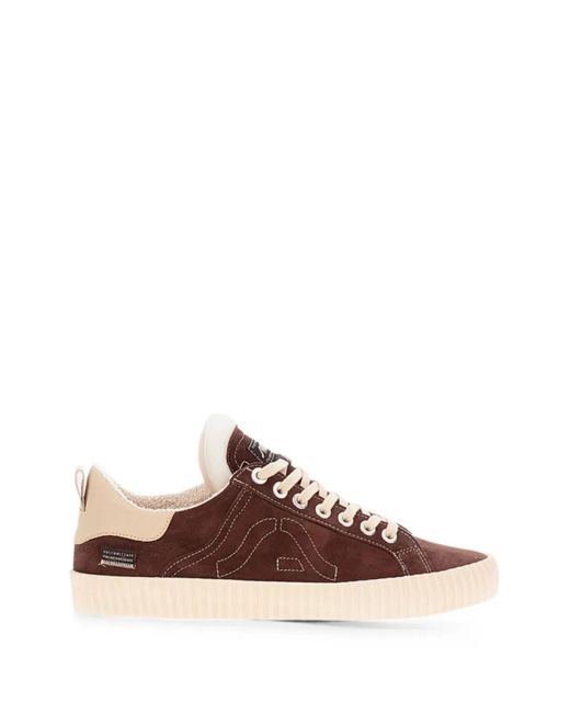 Springa Brown Wavy Suede Logo-Patch Sneakers for men