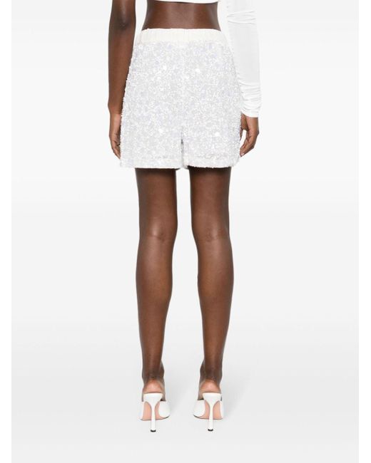 P.A.R.O.S.H. White Galassia Sequin-embellished Shorts