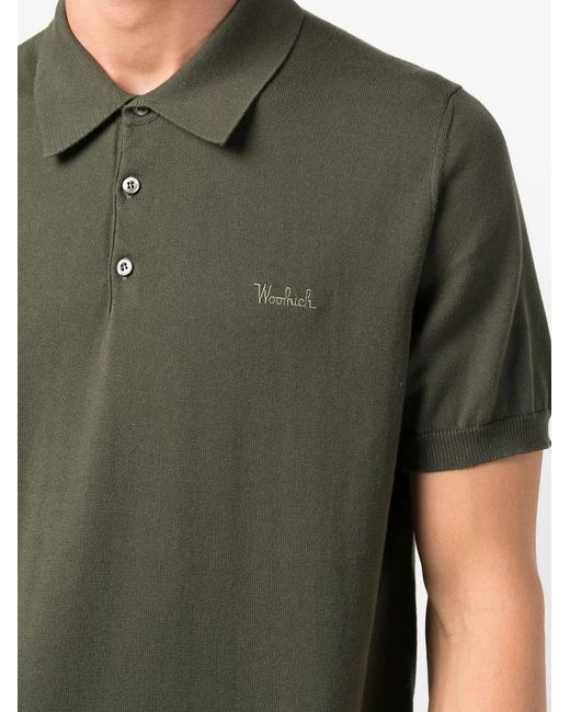 Woolrich Green Logo-Embroidered Knitted Polo Shirt for men