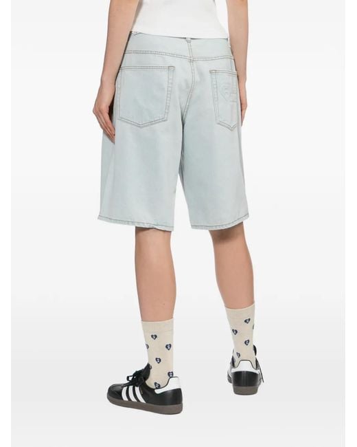 AAPE BY A BATHING AP Blue Logo-Patch Denim Shorts