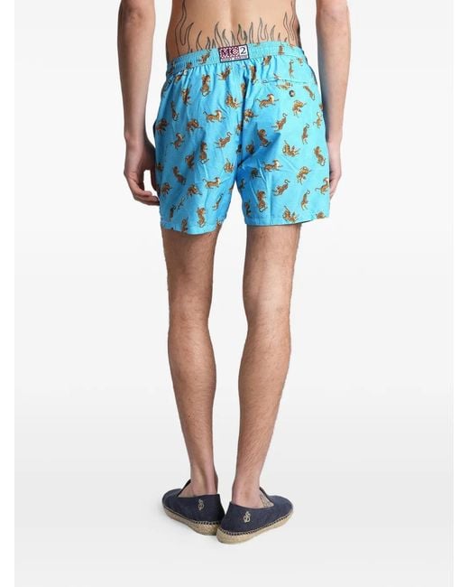 Mc2 Saint Barth Blue Lighting Tiger-Print Drawstring Swim Shorts for men