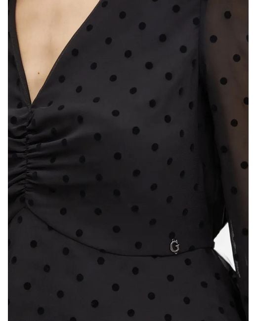 Guess Black Olympe Polka-Dot Ruched-Front Top