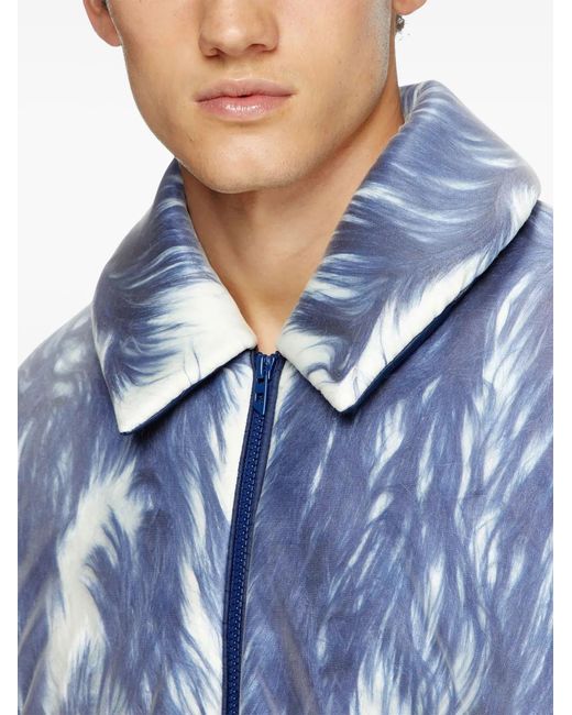 DIESEL Blue Faux-Fur Tulle Overlay Shirt Jacket for men