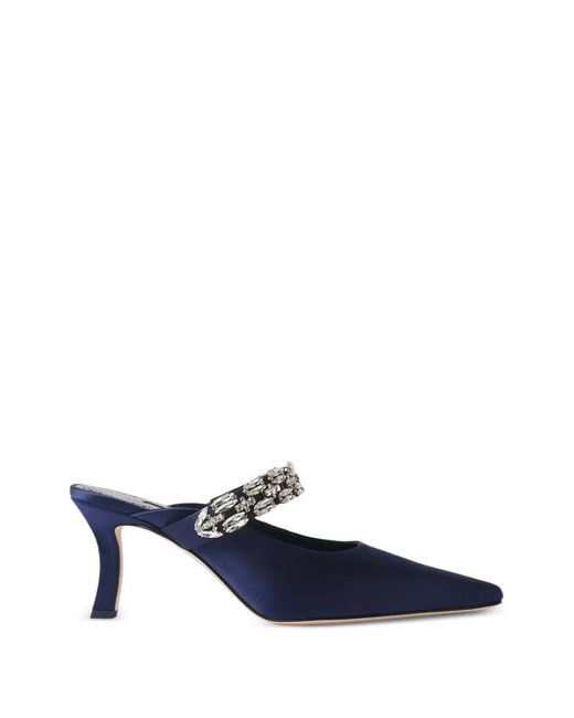 Manolo Blahnik Blue Tamolmu Embellished Mules