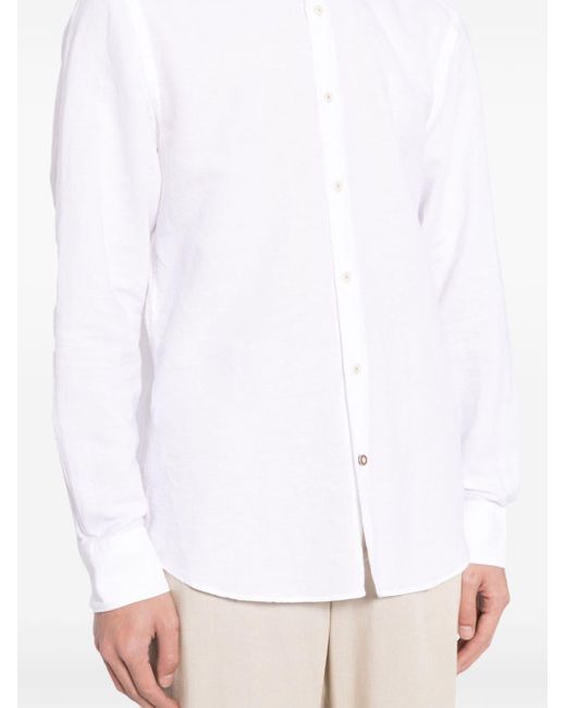 Boss White C-hal Kent Contrast-button Cotton-linen Shirt for men