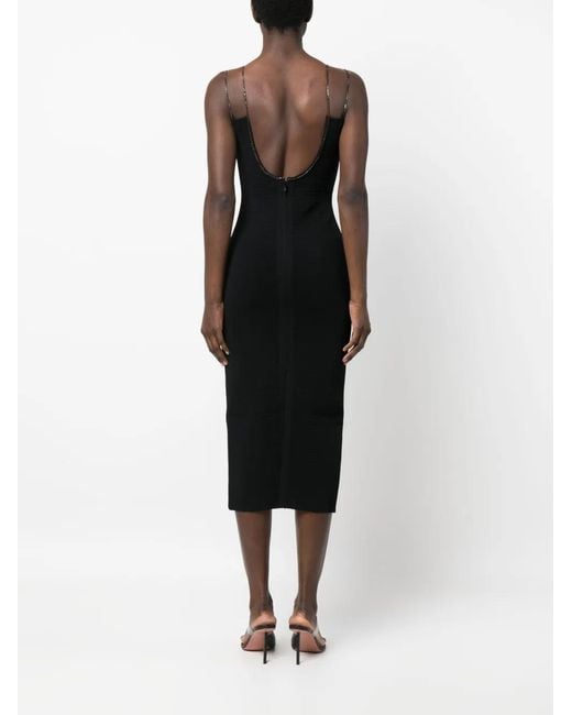 Hervé Léger Black Ottoman Crystal-Chain Embellished Midi Dress