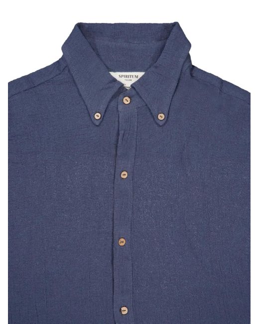 SPIRITUM TULUM Blue Button-Down Cotton-Gauze Shirt for men