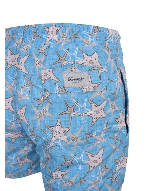 Drumohr Blue Drawstring Slub-Texture Shorts for men