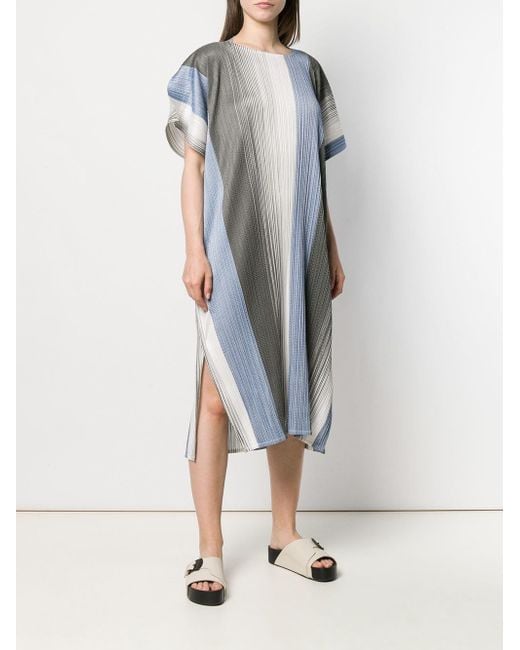 Pleats Please Issey Miyake Cotton Micro Pleated Dress in Blue - Lyst