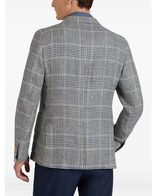 Slowear Gray Double-Breasted Houndstooth Blazer for men