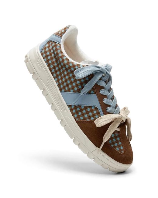 LILI CURIA Brown Colette Lace-Up Checked Sneakers