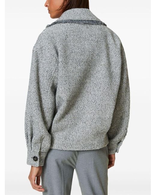 Twin Set Gray Mélange Double-Breasted Oversized Jacket