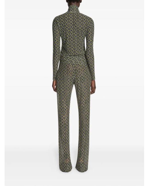Dries Van Noten Green Geometric-Pattern Turtleneck Tee
