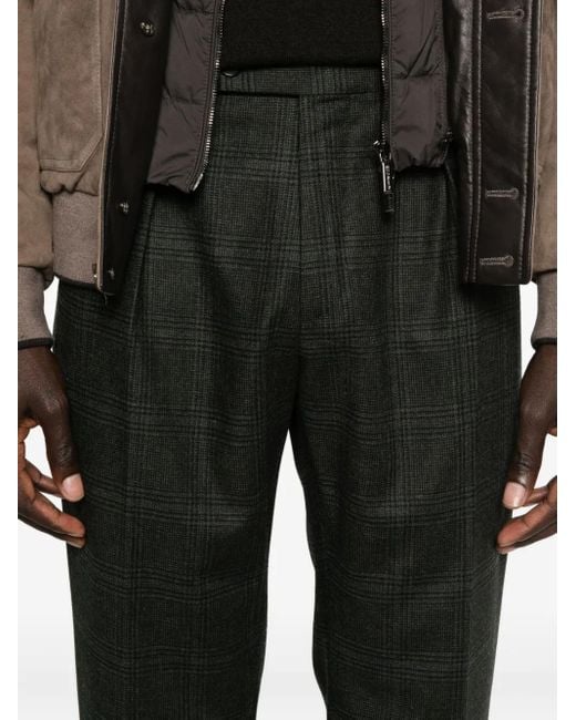 Incotex Black Pleated Checked Trousers for men