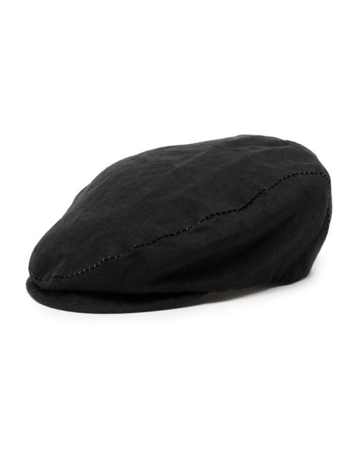 Forme D'expression Black Whipstitch-detail Linen Flat Cap for men