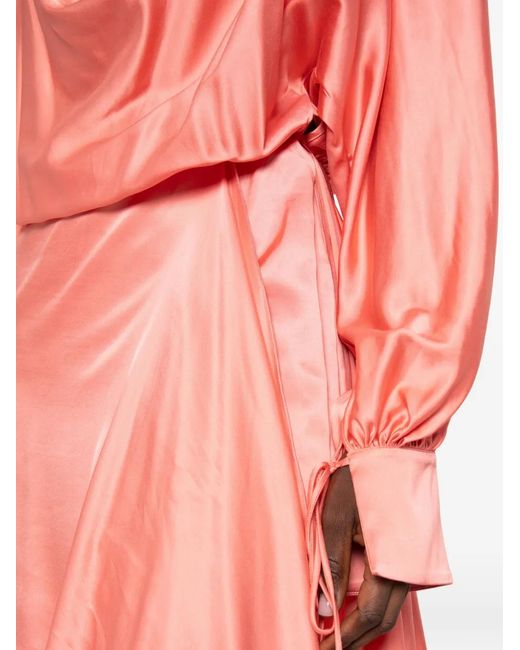LES FILLES D'EVA Pink Draped Cowl-Neck Dress