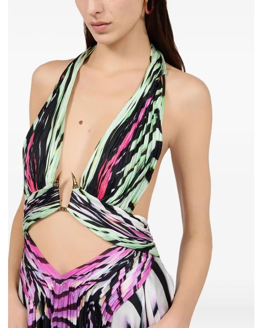 Roberto Cavalli Purple Ray Of Paradise Printed Maxi Dress