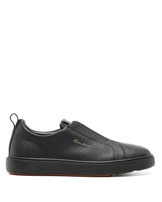 Santoni Black Leather Slip-on Sneaker for men