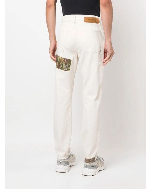 Palm Angels White Palm Tree-Patch Straight-Leg Jeans for men