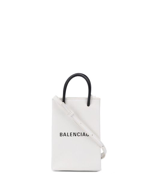 Balenciaga White Shopping Phone Bag On Strap