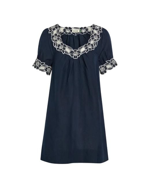 Rixo Blue Cristina Floral-Embroidered Linen-Blend Mini Dress