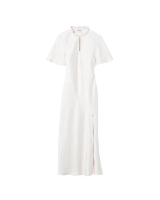 Claudie Pierlot White Ruffled Keyhole Midi Dress