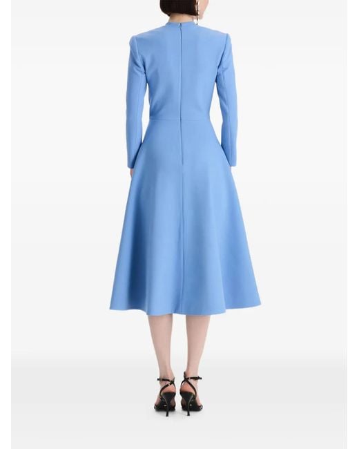 Oscar de la Renta Blue Wool-Blend Long-Sleeve Dress