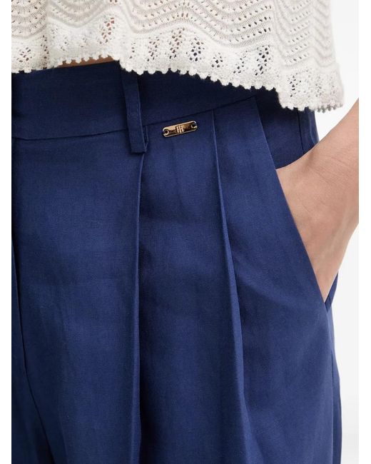 Fracomina Blue Pleated Wide-Leg Trousers