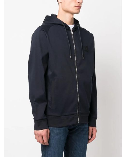 Boss Blue Logo-Patch Drawstring Hoodie for men
