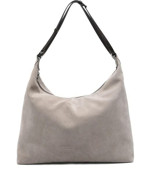 Brunello Cucinelli Gray Suede Shoulder Bag