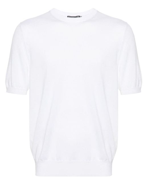 Canali White Cotton-blend Knitted T-shirt for men