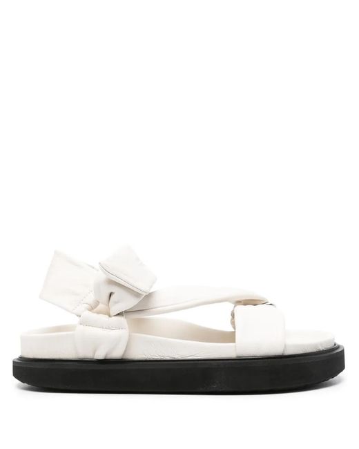 Isabel Marant White Naori Debossed-Logo Leather Sandals