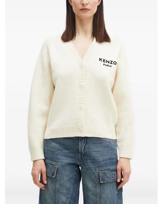 KENZO White Pop Flower-Logo Cardigan