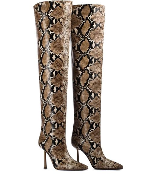 Le Silla White 110Mm Vittoria Snake-Print Boots