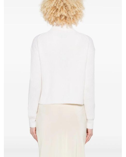 Max Mara White Ribbed Mock-Neck Sweater