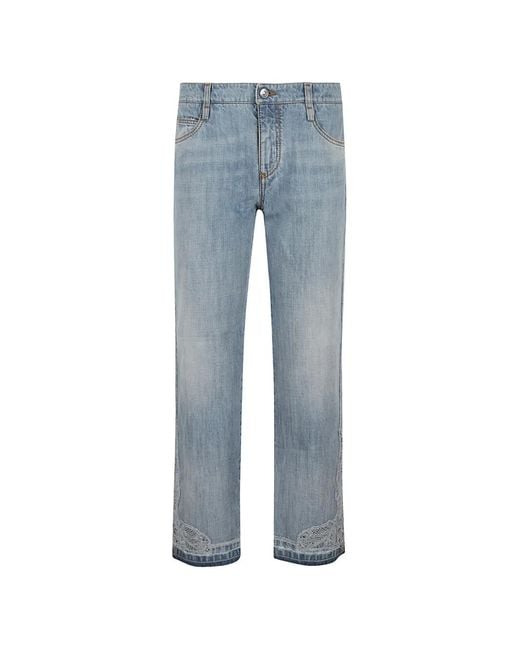 Ermanno Scervino Blue Lace-Trim Straight-Leg Jeans