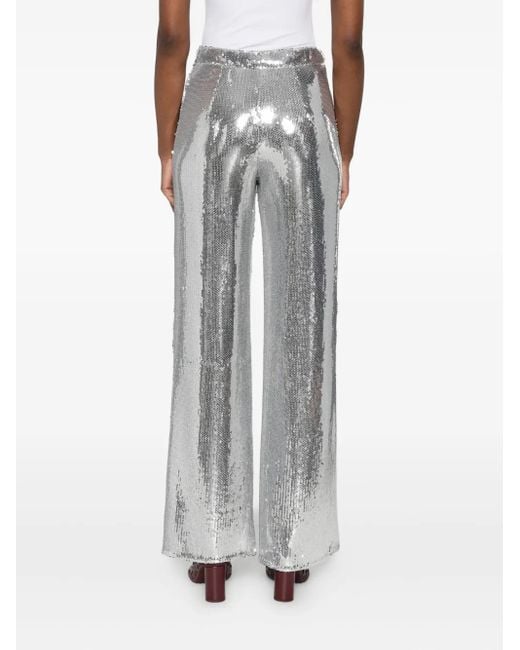 Patrizia Pepe Gray Sequin-Embellished Flared Trousers