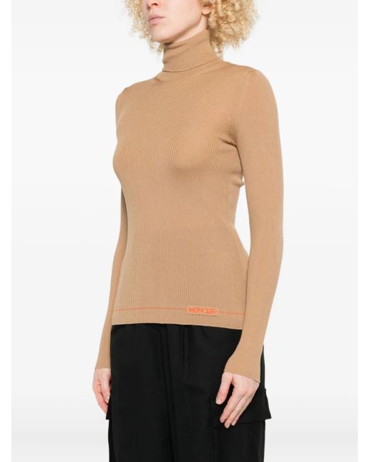 Moncler Natural Ribbed-Knit Turtleneck Top