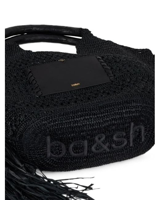 Ba&sh Black Ara Fringe-Detail Woven Handbag