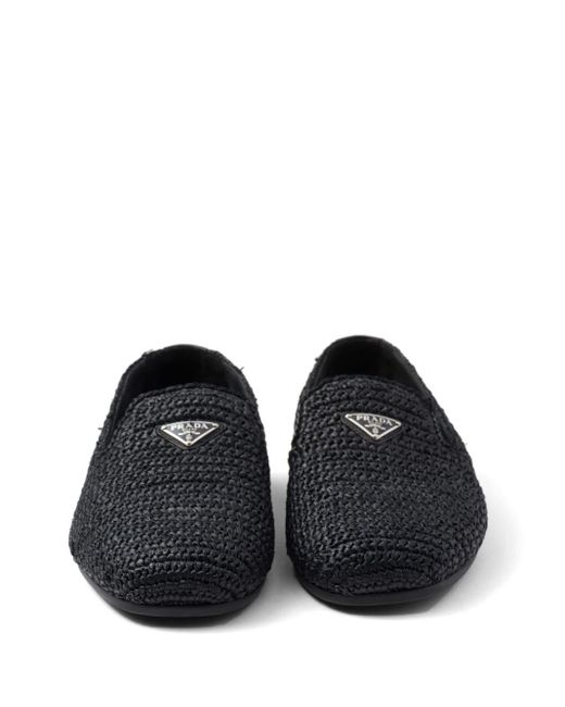 Prada Black Triangle-logo Woven Loafers for men