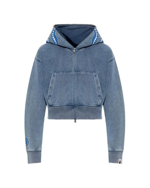 A Bathing Ape Blue Hoodie Shark À Coupe Crop