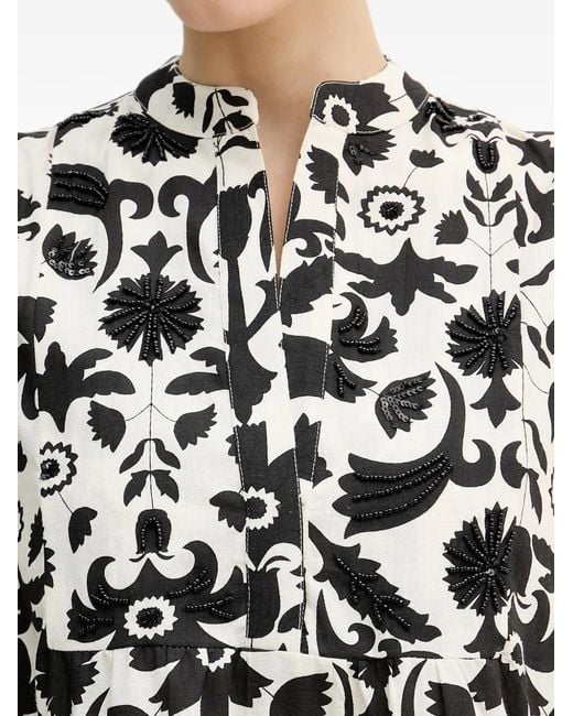 Lola Casademunt White Bead-Embellished Tiered Mini Dress