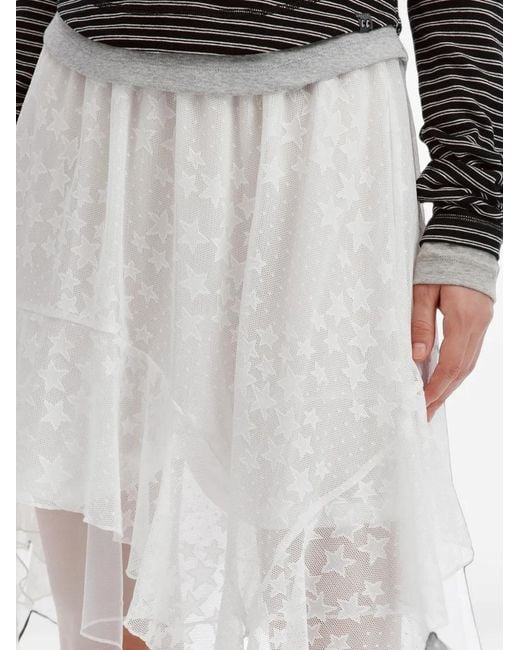 Mini Cream White Star-Print Handkerchief-Hem Skirt